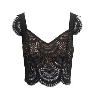 For Love and Lemons Rosalita Black Lace Crop Top